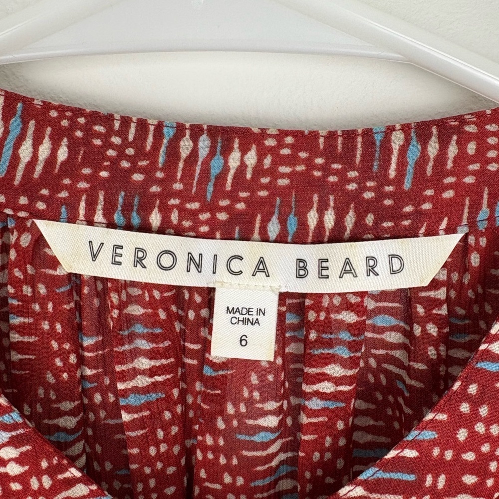 Veronica Beard Red Printed Button-Down Blouse Size 6 100% Silk Boho EUC - Picture 3 of 13